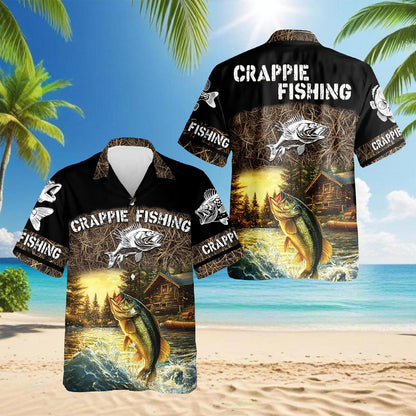 Netecom Crappie Fishing Hawaiian Shirt for Men, Button Down Summer Beach Short Sleeve, Outdoor Style, S-5XL