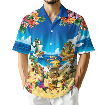 Netecom Crocodile On The Beach Hawaiian Shirt for Men