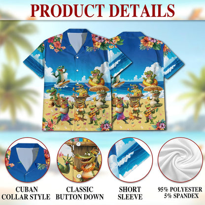 Netecom Crocodile On The Beach Hawaiian Shirt for Men, Button Down Summer Beach Short Sleeve, Tropical Style, Sizes S-5XL