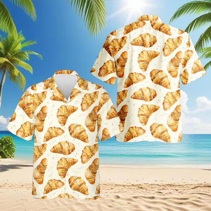 Netecom Croissant Hawaiian Shirt for Men, Food Lover Gifts, Button Down Summer Beach Short Sleeve, S-5XL