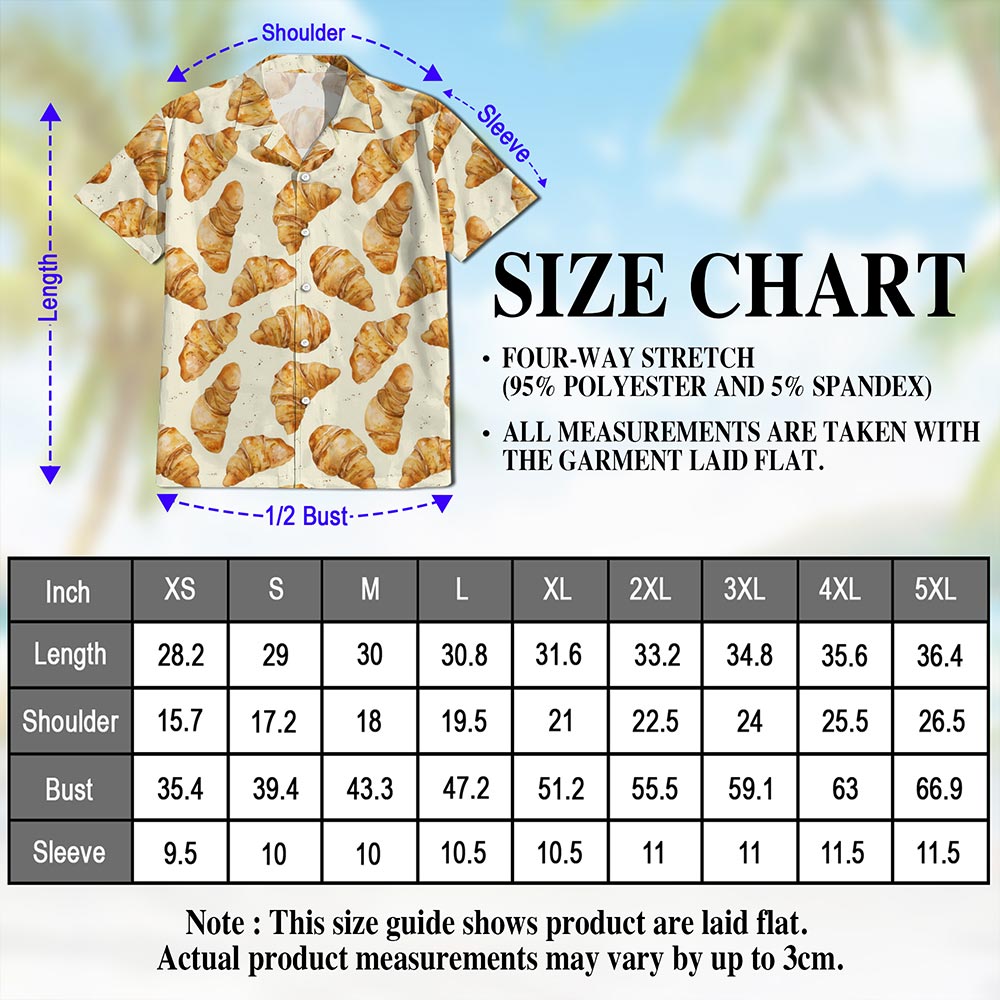 Netecom Croissant Hawaiian Shirt for Men, Food Lover Gifts, Button Down Summer Beach Short Sleeve, S-5XL