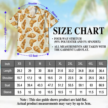 Netecom Croissant Hawaiian Shirt for Men, Food Lover Gifts, Button Down Summer Beach Short Sleeve, S-5XL