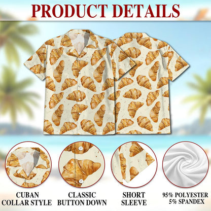 Netecom Croissant Hawaiian Shirt for Men, Food Lover Gifts, Button Down Summer Beach Short Sleeve, S-5XL