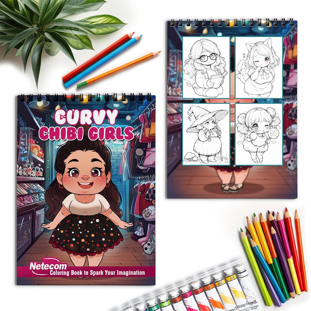 Netecom Curvy Chibi Girls Spiral Coloring Book for Adults