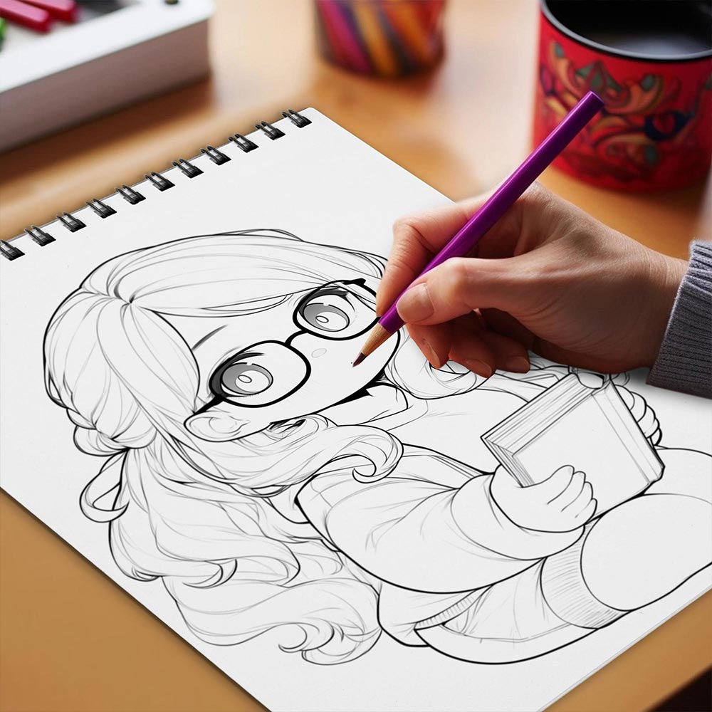 Netecom Curvy Chibi Girls Coloring Book Spiral Bound for Adults