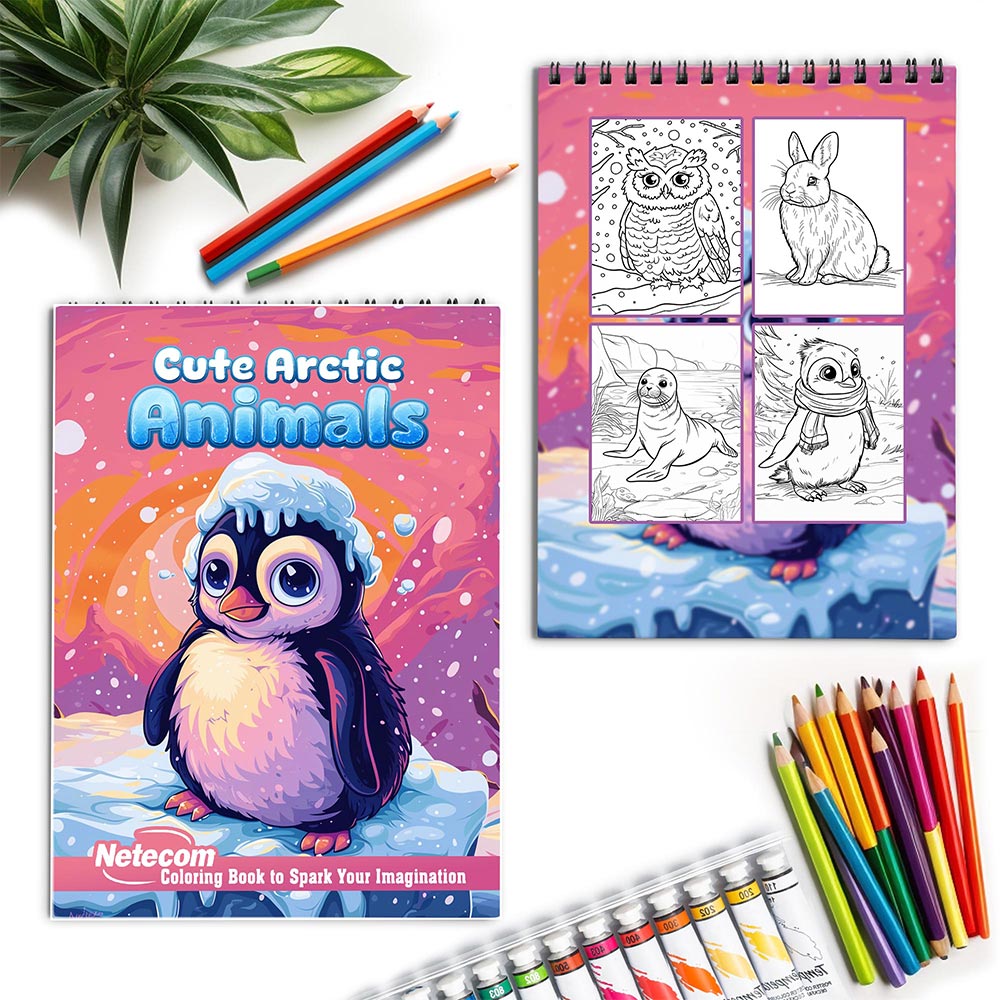 Netecom Cute Arctic Animals Spiral Coloring Book for Adults
