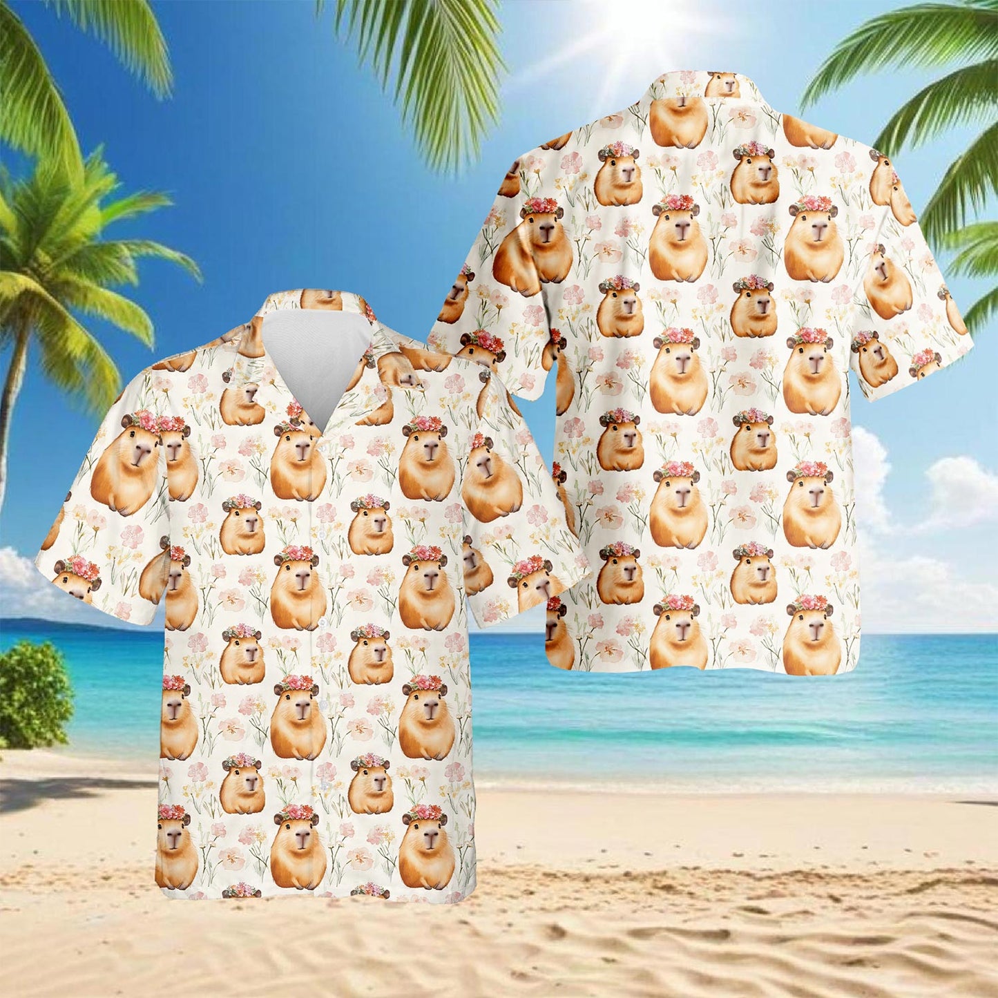 Netecom Cute Capybara Hawaiian Shirt for Men, Button Down Summer Beach Short Sleeve, Fun Style, S-5XL