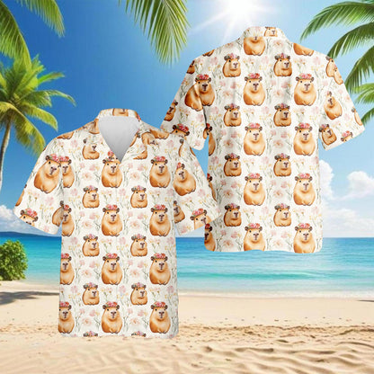 Netecom Cute Capybara Hawaiian Shirt for Men, Button Down Summer Beach Short Sleeve, Fun Style, S-5XL