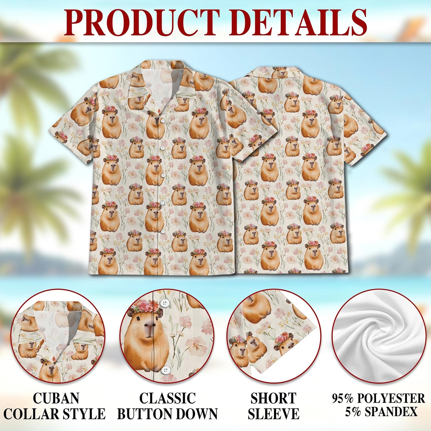 Netecom Cute Capybara Hawaiian Shirt for Men, Button Down Summer Beach Short Sleeve, Fun Style, S-5XL