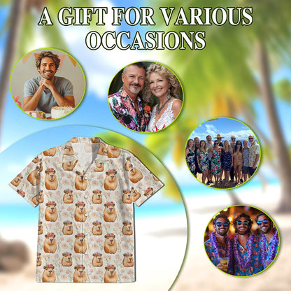 Netecom Cute Capybara Hawaiian Shirt for Men, Button Down Summer Beach Short Sleeve, Fun Style, S-5XL