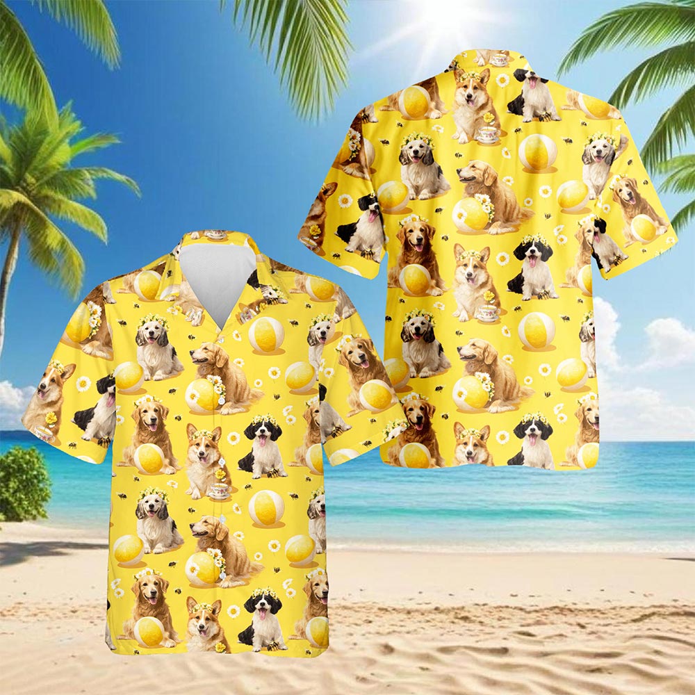Netecom Cute Dog Hawaiian Shirt for Men Women, Dog Lover Gifts, Animal Button Down Summer Beach Short Sleeve Shirts, S-5XL