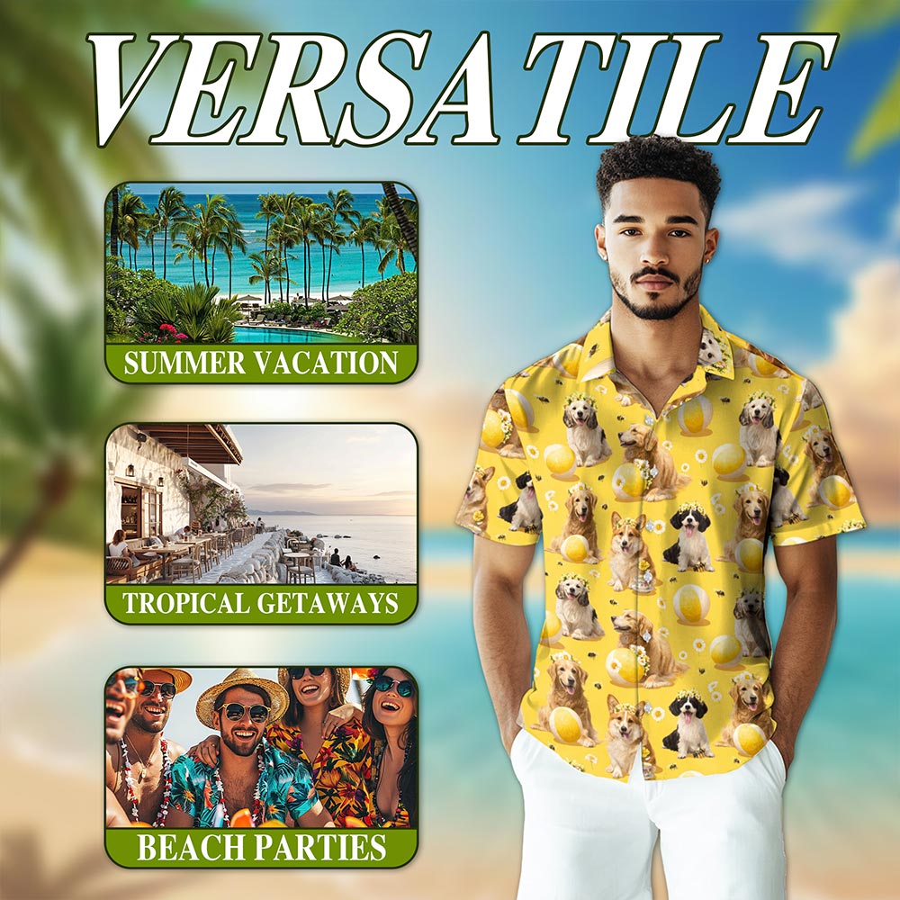 Netecom Cute Dog Hawaiian Shirt for Men Women, Dog Lover Gifts, Animal Button Down Summer Beach Short Sleeve Shirts, S-5XL