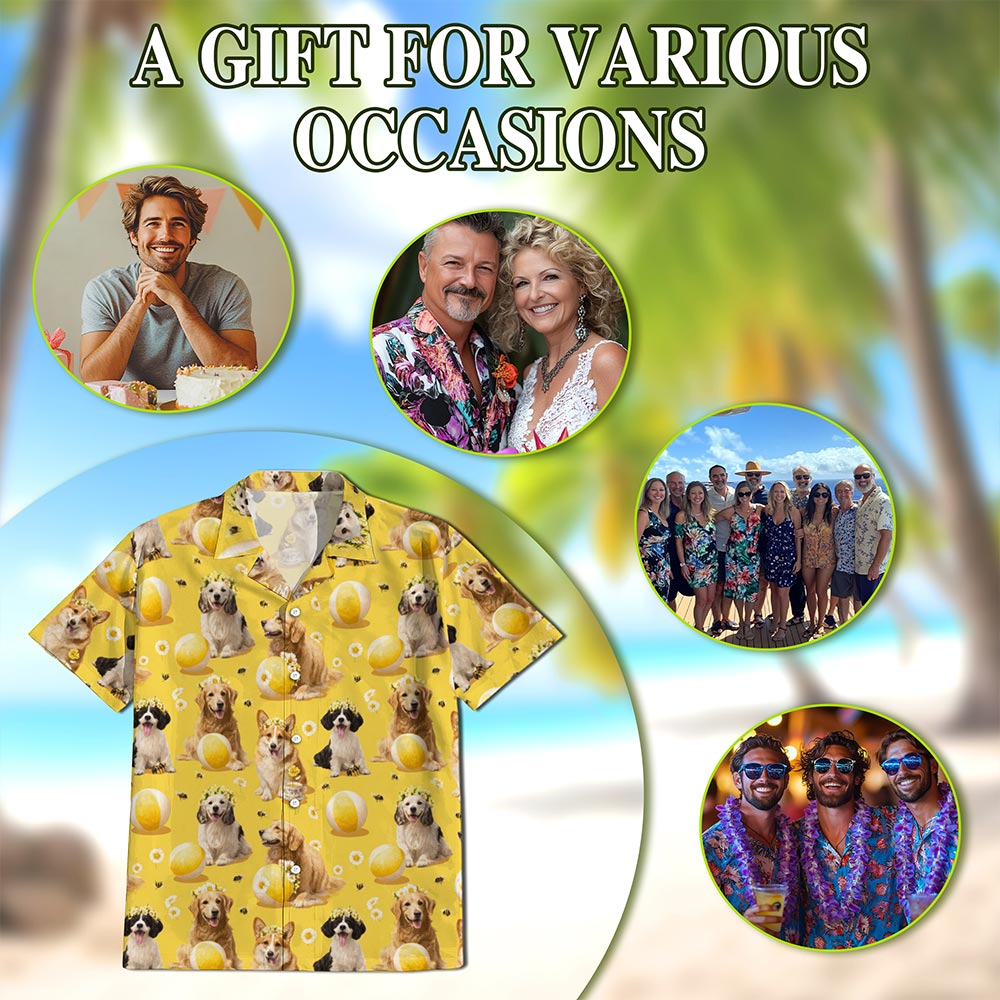 Netecom Cute Dog Hawaiian Shirt for Men Women, Dog Lover Gifts, Animal Button Down Summer Beach Short Sleeve Shirts, S-5XL