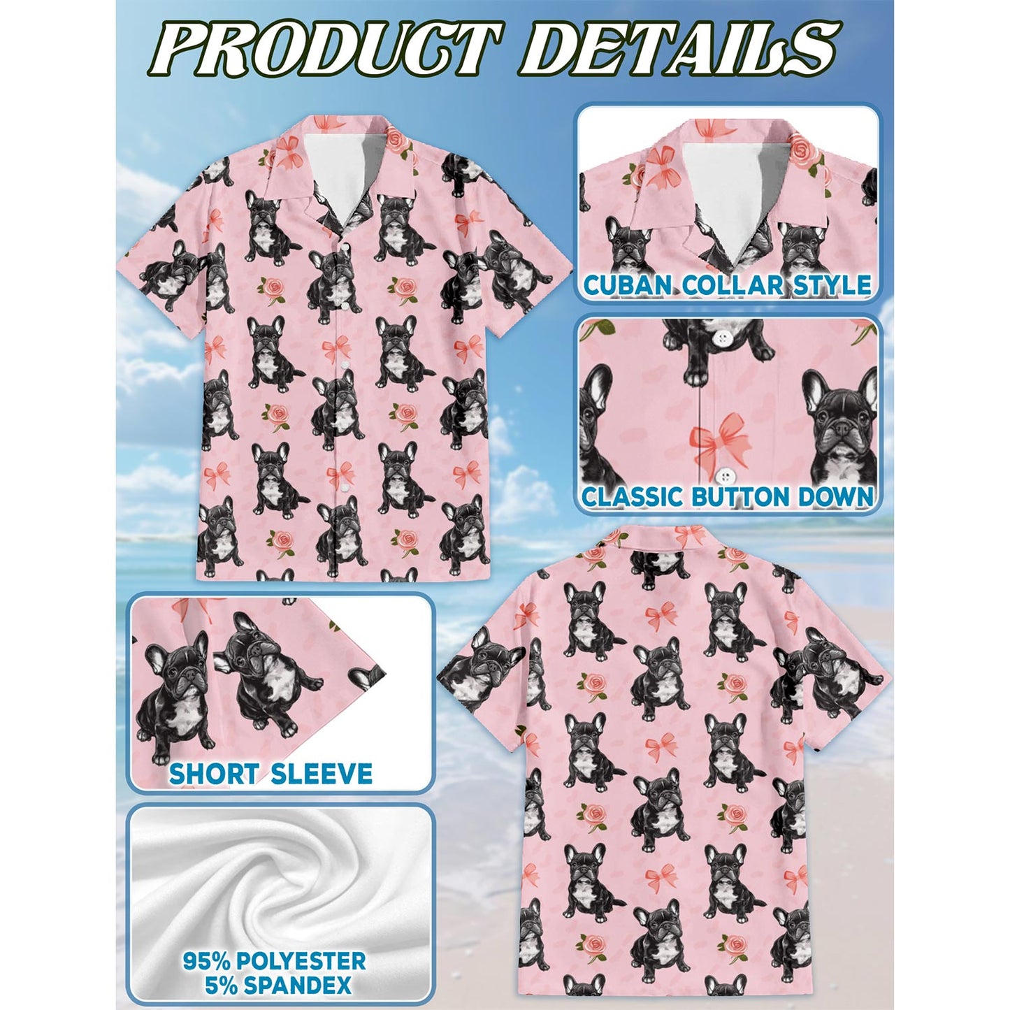 Netecom Cute French Bulldog Hawaiian Shirt for Men, Button Down Summer Beach Short Sleeve, French Bulldog Lover Gifts, S-5XL