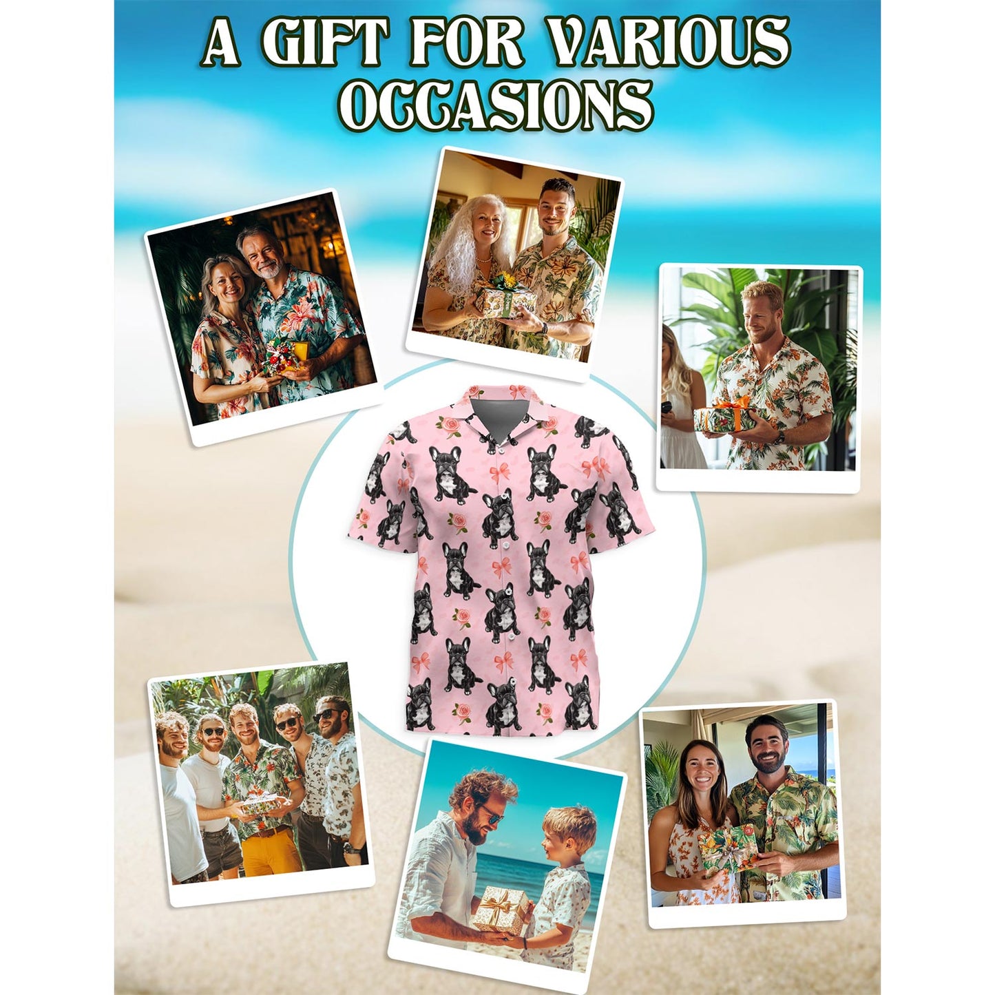 Netecom Cute French Bulldog Hawaiian Shirt for Men, Button Down Summer Beach Short Sleeve, French Bulldog Lover Gifts, S-5XL