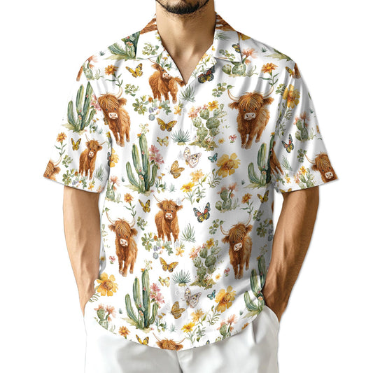 Netecom Cute Highland Cattle Hawaiian Shirt for Men