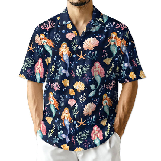 Netecom Cute Mermaid Hawaiian Shirt for Men