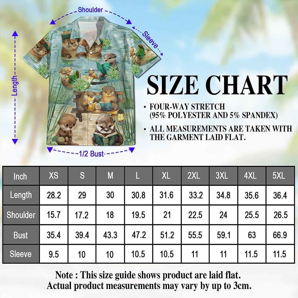 Netecom Cute Otter Reading Book Hawaiian Shirt for Men, Otter Lover Gifts, Animal Button Down Summer Aloha Beach Shirts, S-5XL