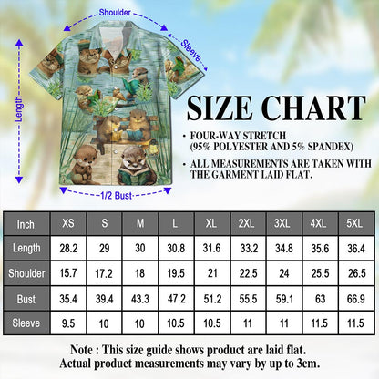 Netecom Cute Otter Reading Book Hawaiian Shirt for Men, Otter Lover Gifts, Animal Button Down Summer Aloha Beach Shirts, S-5XL