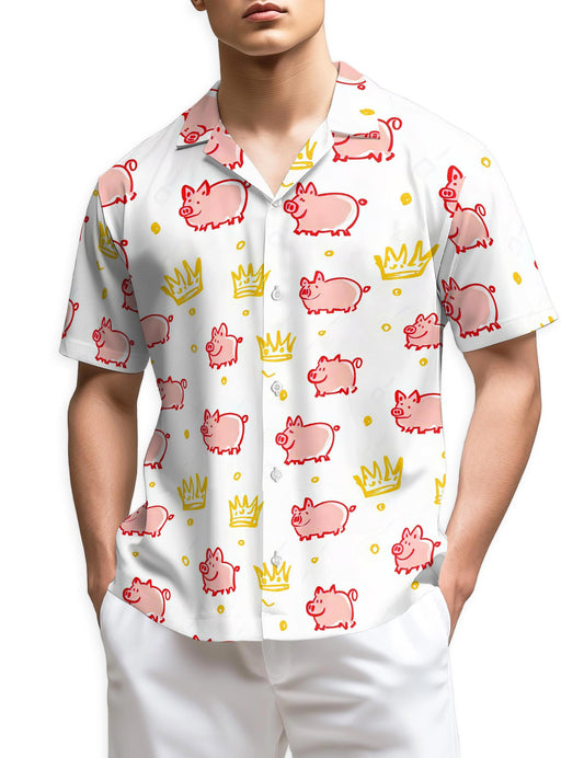 Netecom Cute Pig Hawaiian Shirt for Men