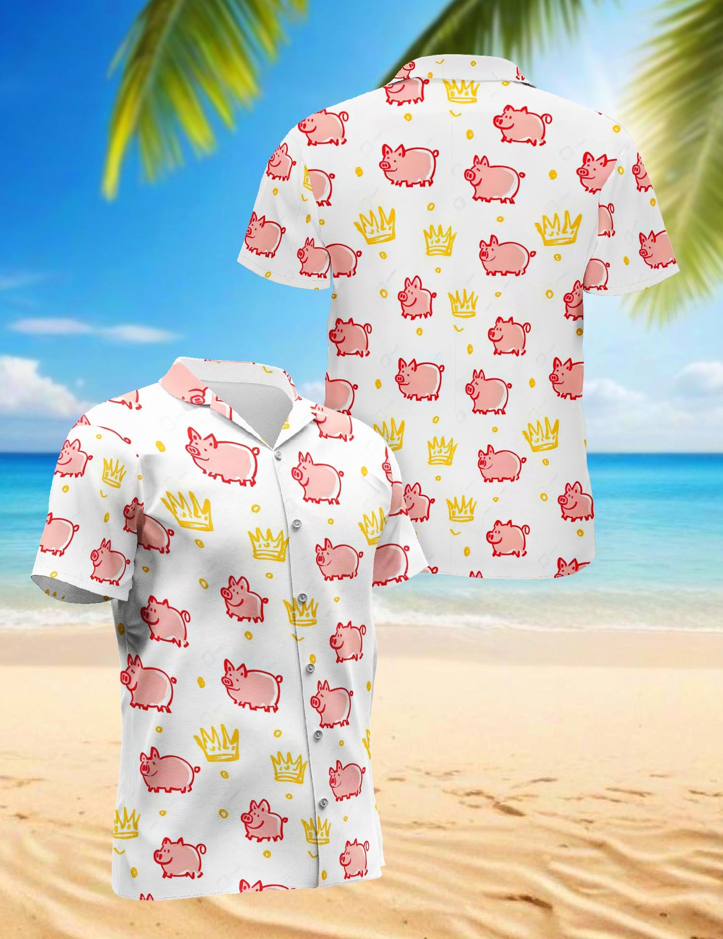Netecom Cute Pig Hawaiian Shirt for Men, Vintage Style, Button Down Summer Beach Short Sleeve, S-5XL
