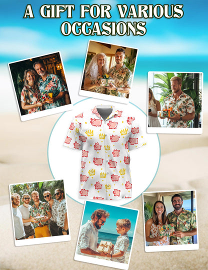 Netecom Cute Pig Hawaiian Shirt for Men, Vintage Style, Button Down Summer Beach Short Sleeve, S-5XL