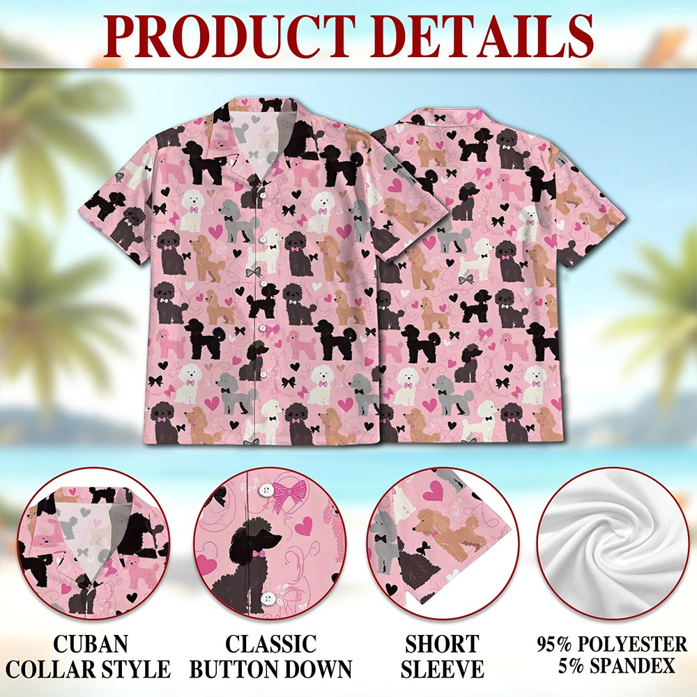 Netecom Cute Poodle Hawaiian Shirt for Men, Retro Style, Button Down Summer Beach Short Sleeve, S-5XL