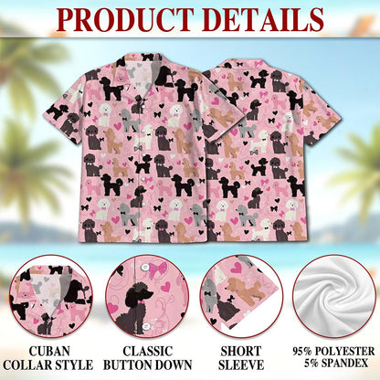 Netecom Cute Poodle Hawaiian Shirt for Men, Retro Style, Button Down Summer Beach Short Sleeve, S-5XL
