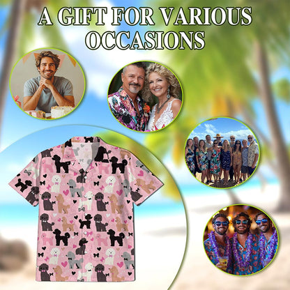 Netecom Cute Poodle Hawaiian Shirt for Men, Retro Style, Button Down Summer Beach Short Sleeve, S-5XL
