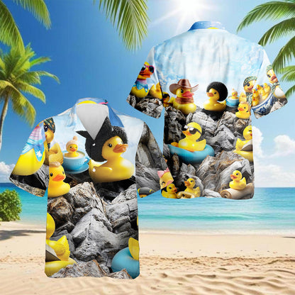 Netecom Cute Rubber Duck Hawaiian Shirt for Men, Duck Lover Gift, Rubber Duckie Button Down Summer Beach Short Sleeve, S-5XL