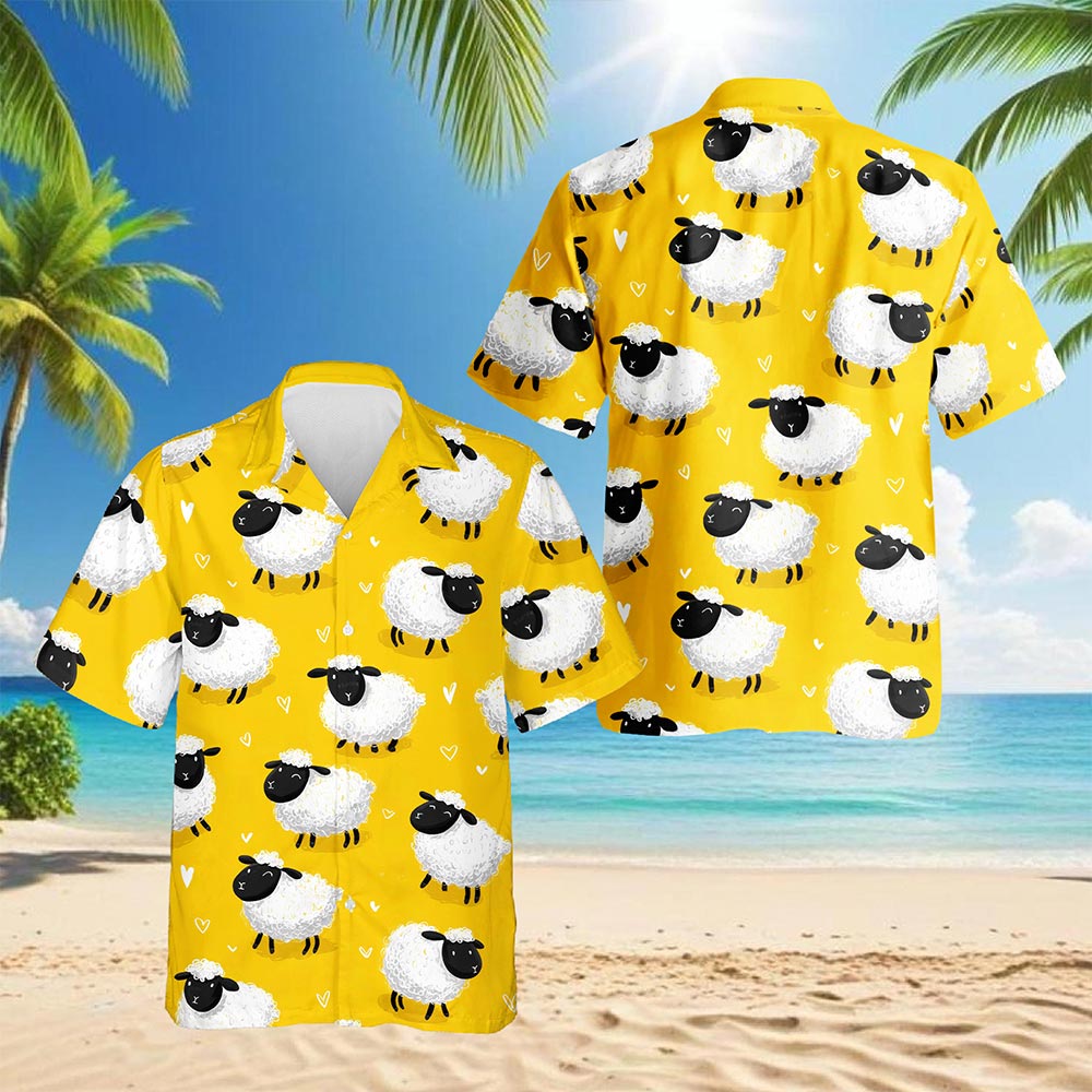 Netecom Cute Sheep Hawaiian Shirt for Men, Retro Style, Tropical Summer Beach Button Down Short Sleeve Shirts, S-5XL
