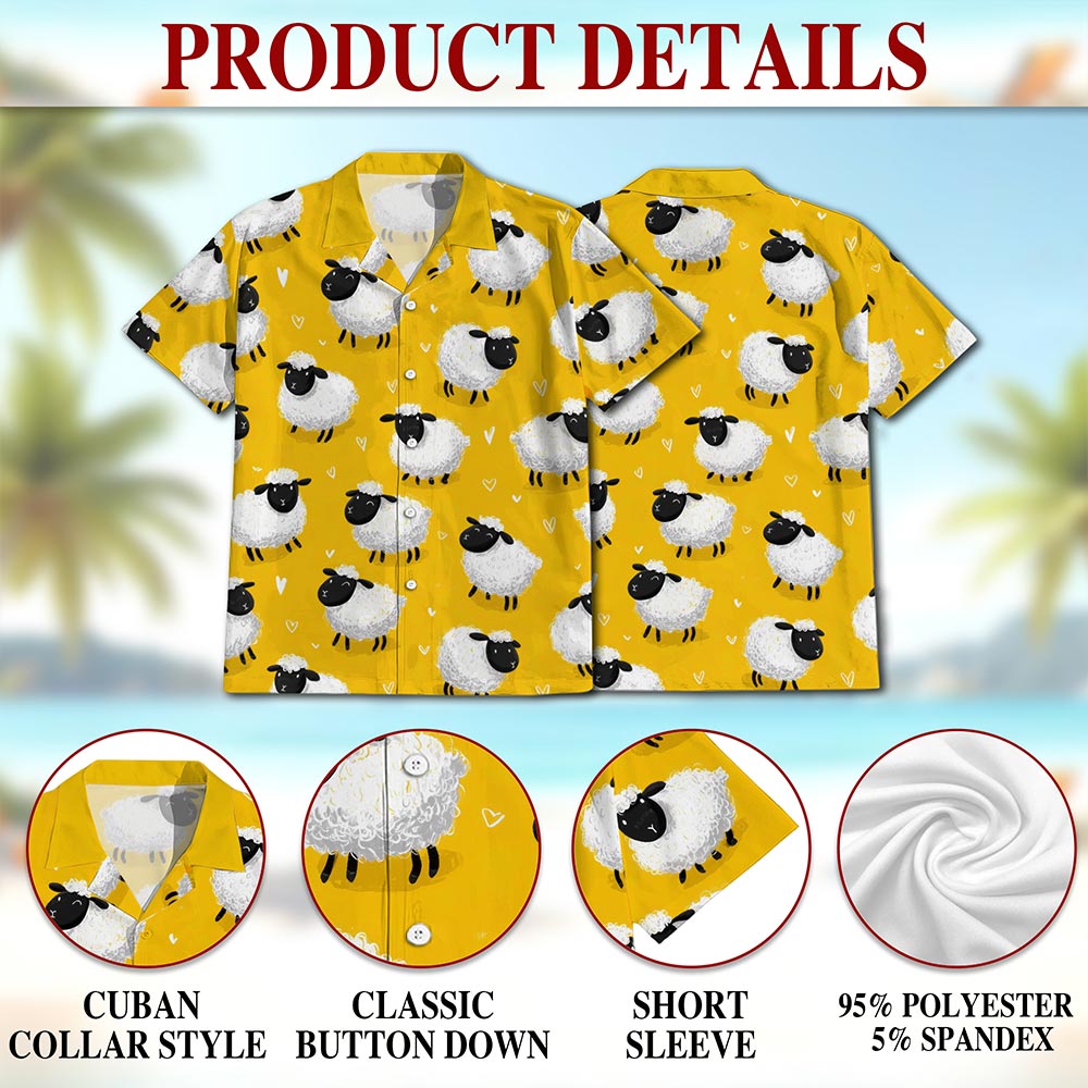 Netecom Cute Sheep Hawaiian Shirt for Men, Retro Style, Tropical Summer Beach Button Down Short Sleeve Shirts, S-5XL