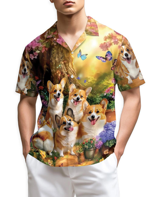 Netecom Cute Sunshine Corgi Dog Hawaiian Shirt for Men
