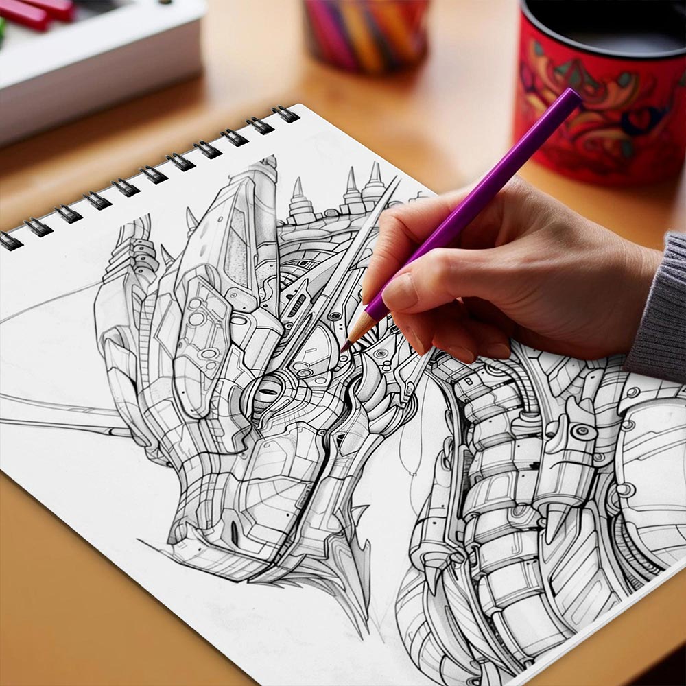 Netecom Cybernic Dragon Coloring Book Spiral Bound for Adults