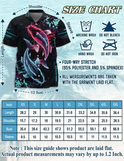 Netecom Cyberpunk Koi Fish Hawaiian Shirt for Men, Cyberpunk Style, Button Down Summer Beach Short Sleeve, Sizes S-5XL
