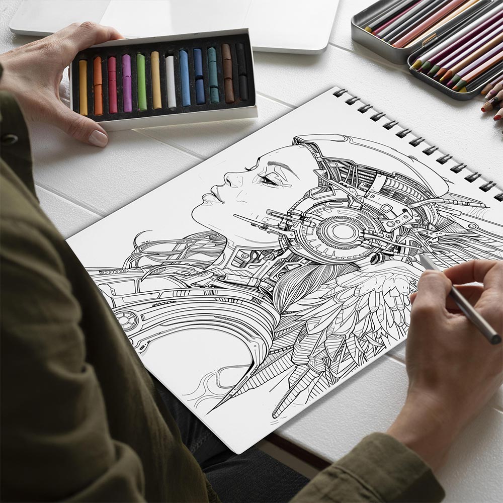 Netecom Cyborg Angel Spiral Bound Coloring Book for Adults
