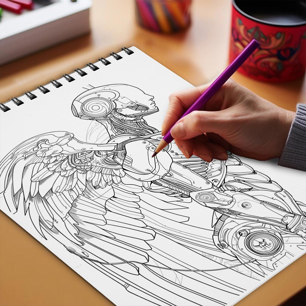 Netecom Cyborg Angel Coloring Book Spiral Bound for Adults