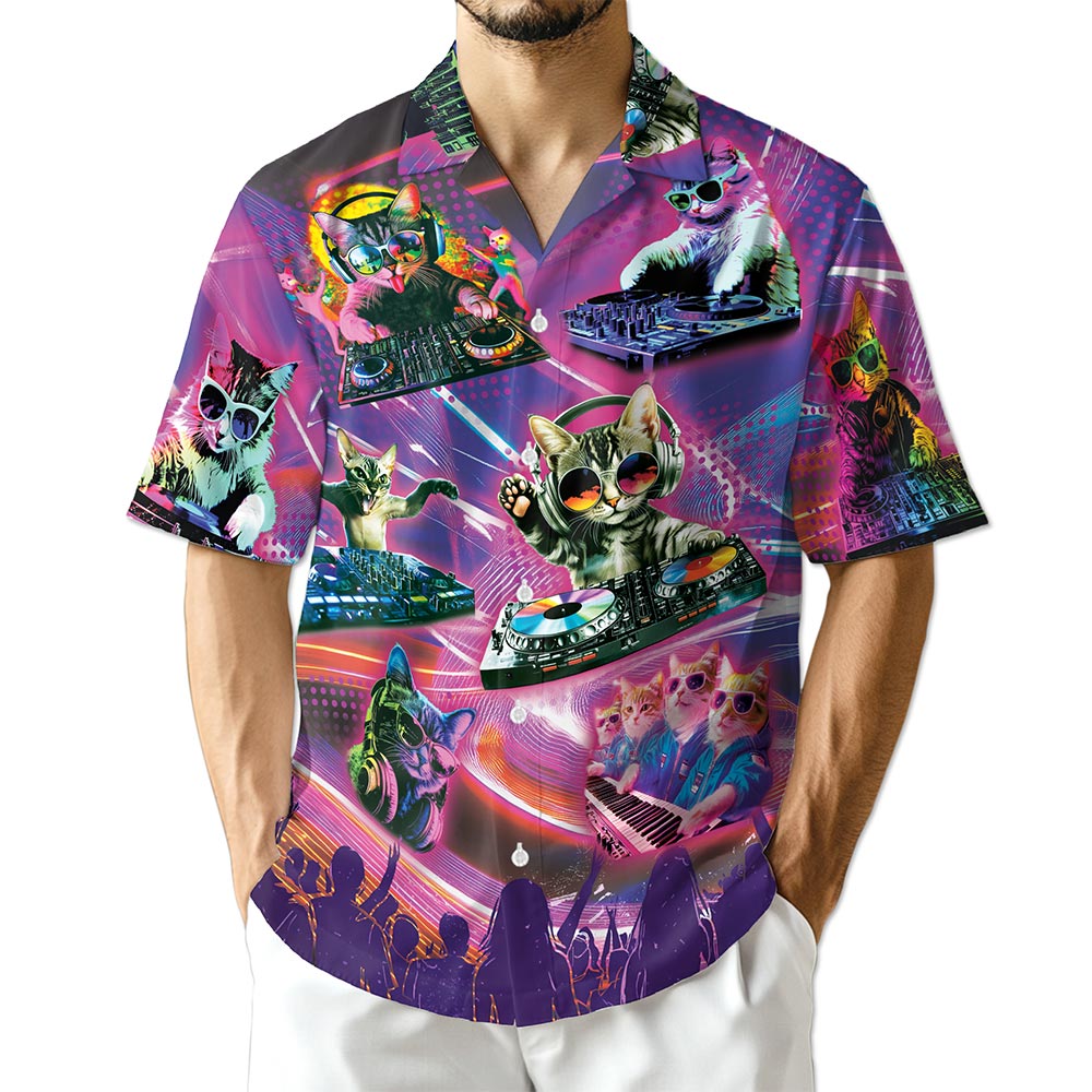 Netecom DJ Cat Cool Neon Hawaiian Shirt for Men