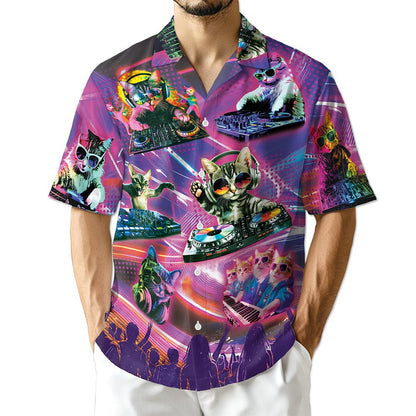 Netecom DJ Cat Cool Neon Hawaiian Shirt for Men