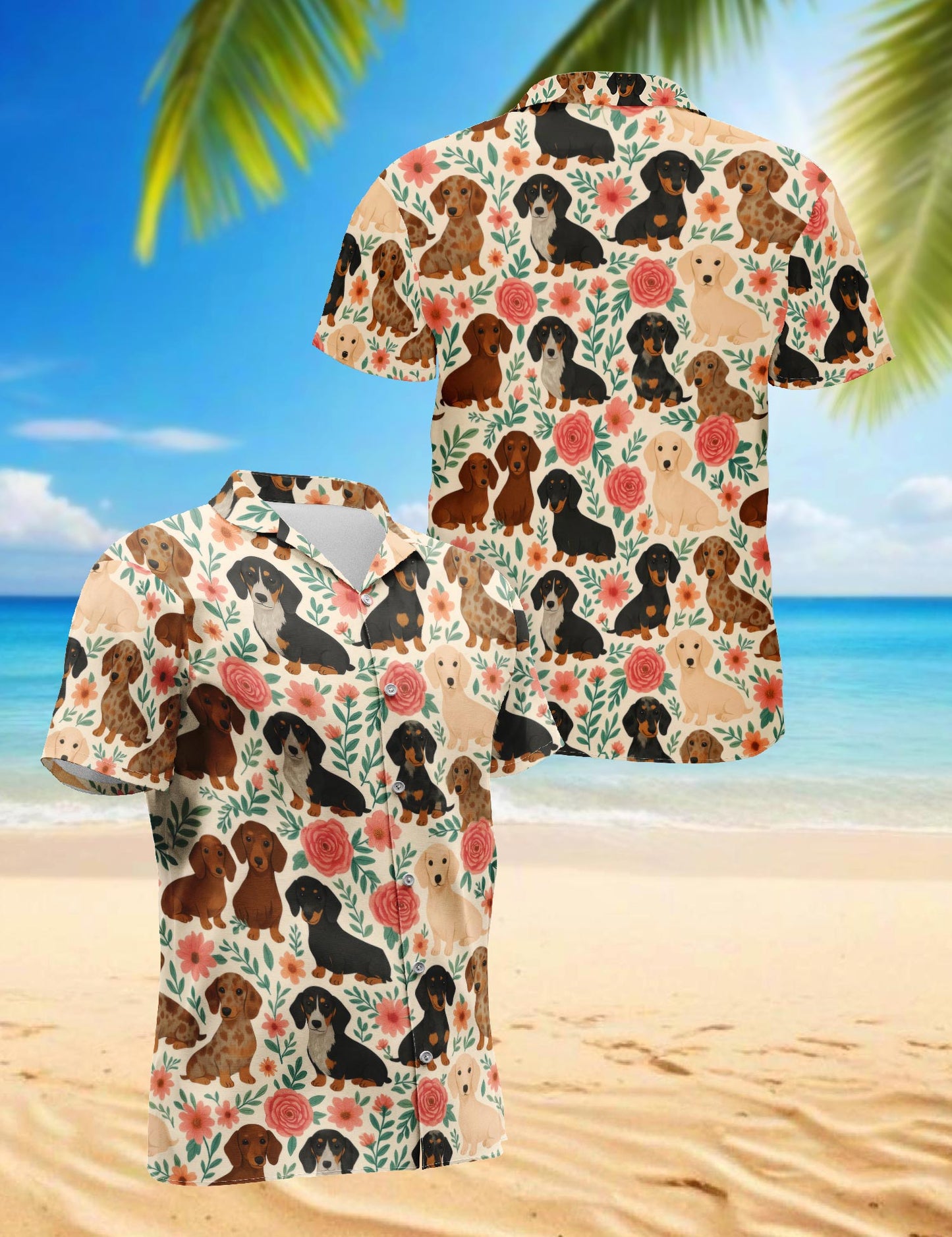 Netecom Dachshund Hawaiian Shirt for Men, Vintage Style, Button Down Summer Beach Short Sleeve, S-5XL