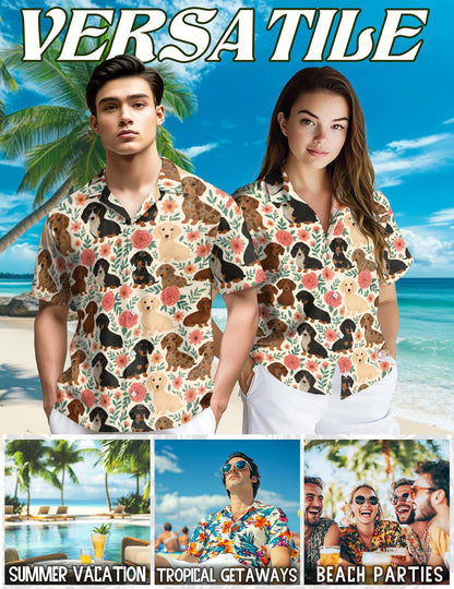 Netecom Dachshund Hawaiian Shirt for Men, Vintage Style, Button Down Summer Beach Short Sleeve, S-5XL