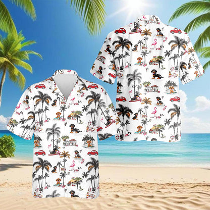 Netecom Dachshund Hawaiian Shirt for Men, Tropical Style, Button Down Summer Beach Short Sleeve, S-5XL