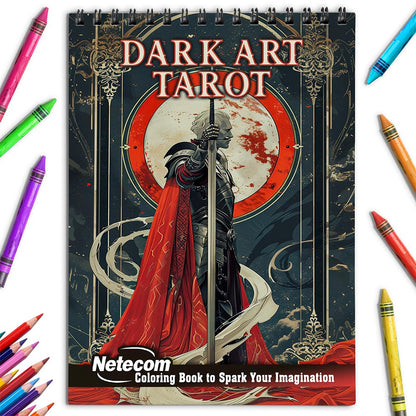 Netecom Dark Art Tarot Coloring Book for Adults, Spiral Bound, Soft Cover