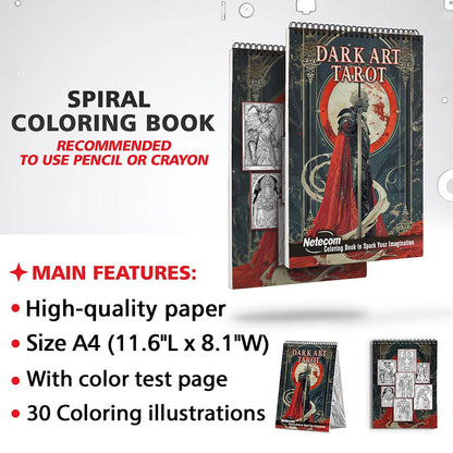 Netecom Dark Art Tarot Coloring Book for Adults, Spiral Bound, Soft Cover