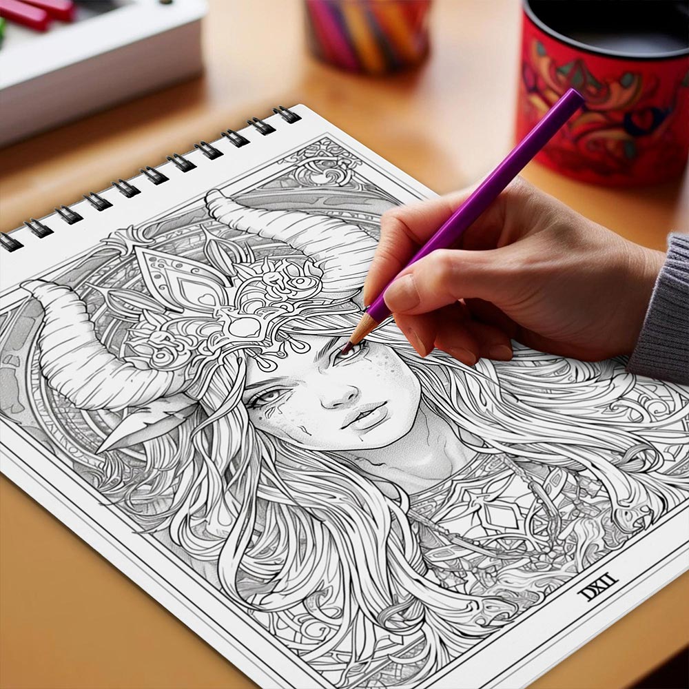 Netecom Dark Art Tarot Coloring Book for Adults, Spiral Bound, Soft Cover