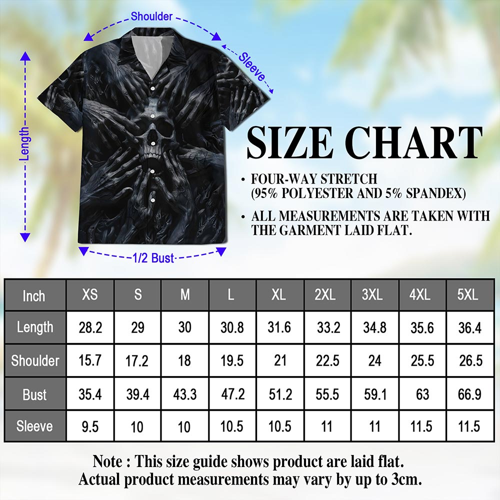 Netecom Dark Skull Hawaiian Shirt for Men, Horror Style, Button Down Summer Beach Short Sleeve, S-5XL