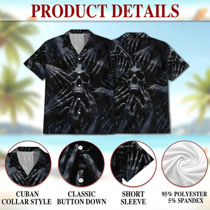 Netecom Dark Skull Hawaiian Shirt for Men, Horror Style, Button Down Summer Beach Short Sleeve, S-5XL