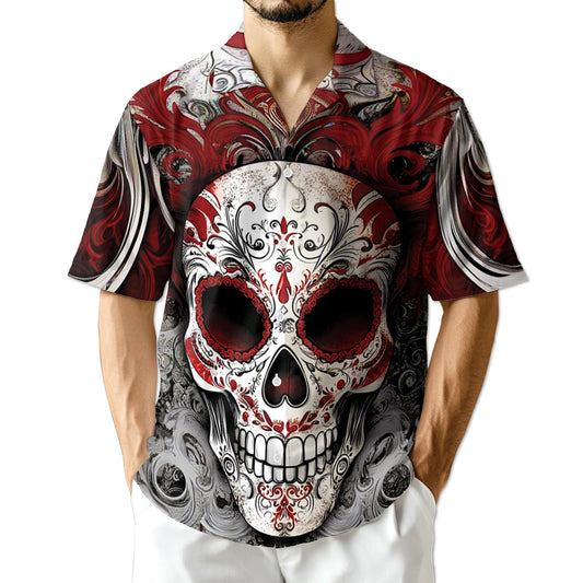 Netecom Day Of Dead Red Sugar Skull Hawaiian Shirt for Men