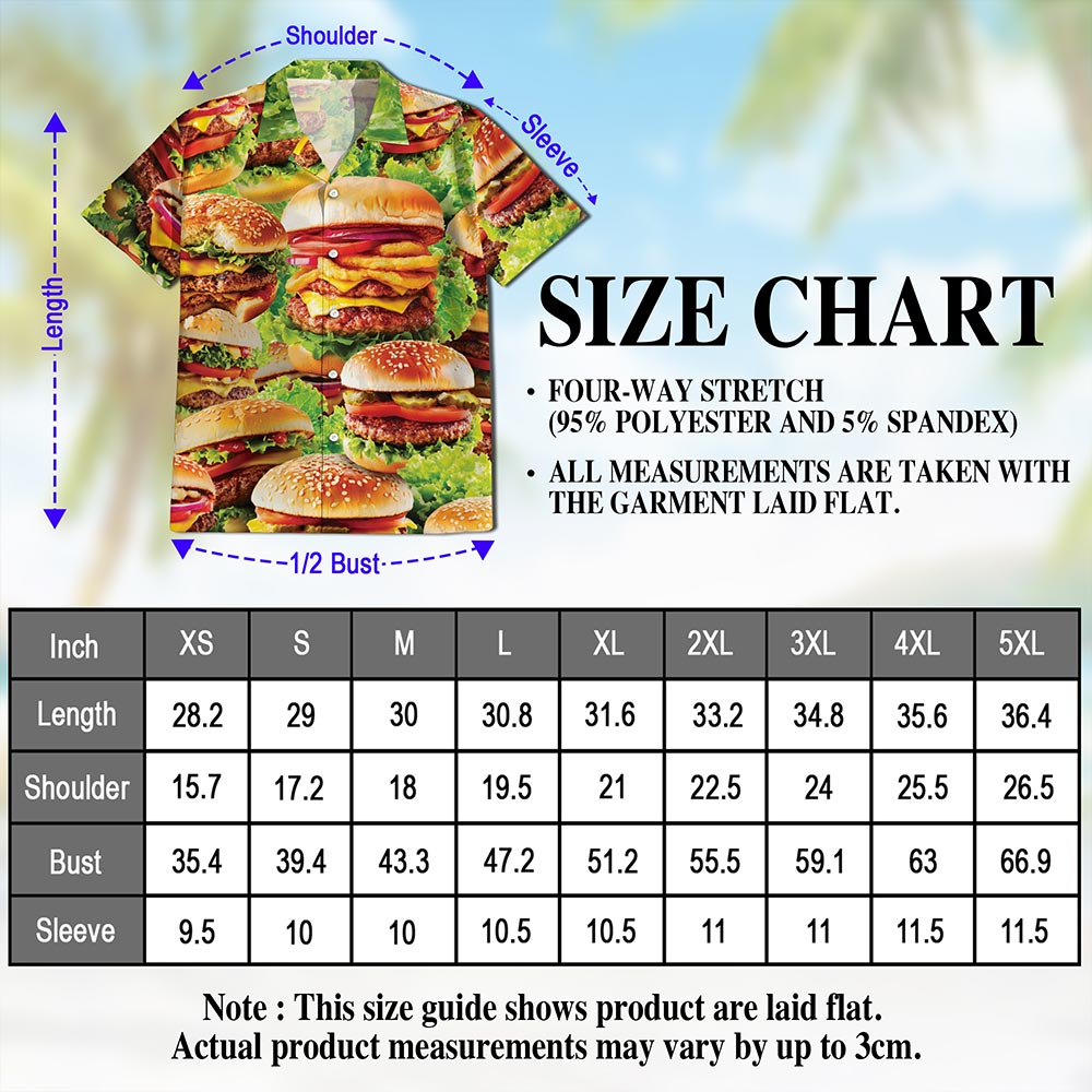 Netecom Delicious Hamburger Hawaiian Shirt for Men, HamBurger Lover Gifts, Fast Food Button Down Summer Beach Shirts, S-5XL