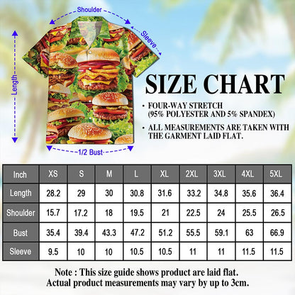 Netecom Delicious Hamburger Hawaiian Shirt for Men, HamBurger Lover Gifts, Fast Food Button Down Summer Beach Shirts, S-5XL